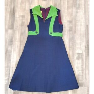 Vintage David Warren Dress Women Blue Lime Vibrant Dopamine Bold Glamour